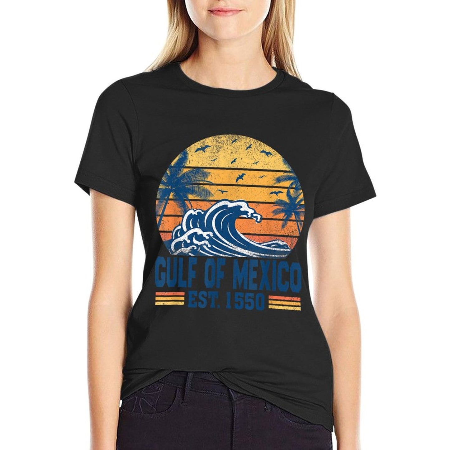 Gulf of Mexico Estd 1550 Retro Vintage Historical  Rolled Sleeves T-Shirt