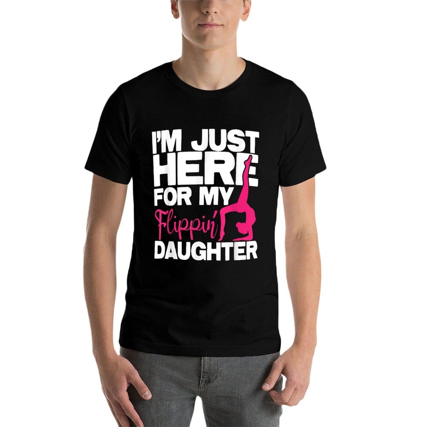 Funny Gymnasticss I'm Just Here For My Flippin' Daughter - Gymnastics Gymnast Heathered Texture T-Shirt