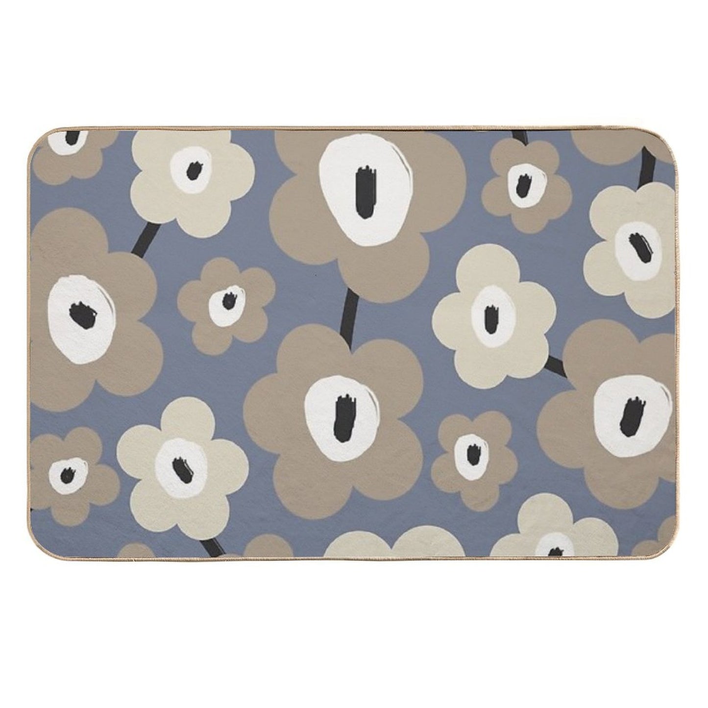 Unique Scandinavian Floral Pattern in Gray, Blue And Beige Odorless Bath Mat