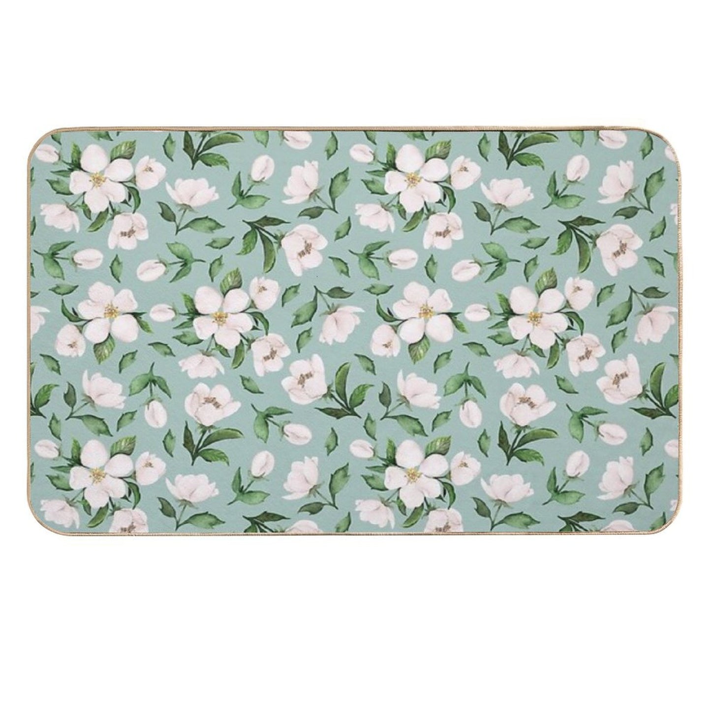 White Flowers Fade-Resistant Bath Mat