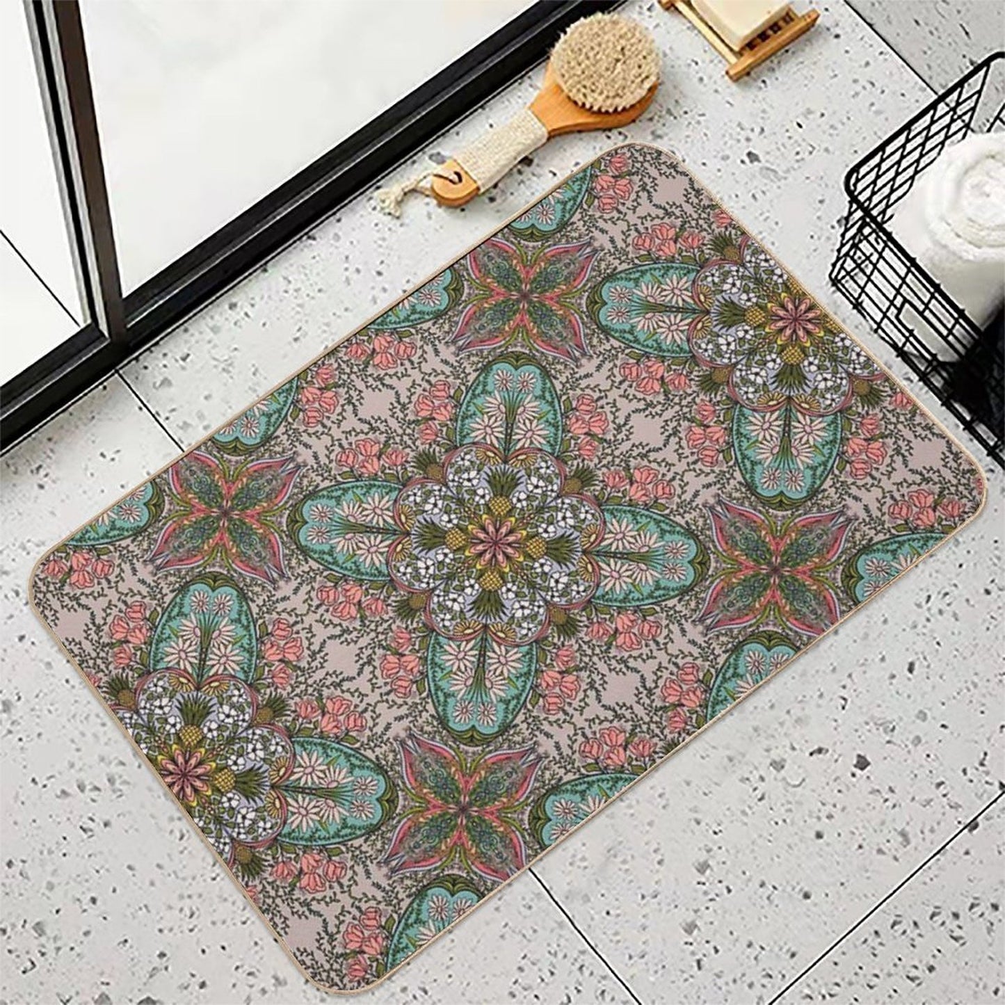 Boho Rose Pineapple Medallion Dirt-Trapping Bath Mat