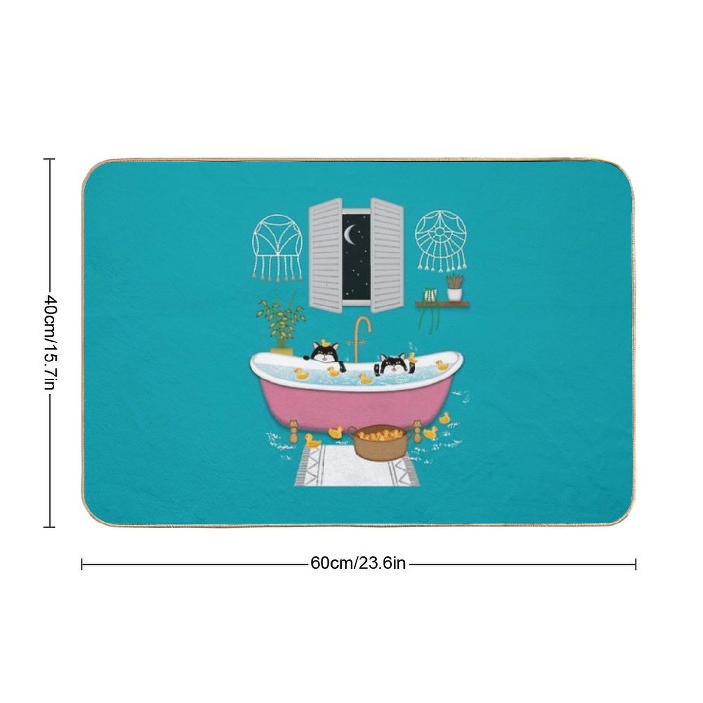 Cats Bubble Bath Duck Chaos Illustration Eco-Friendly Bath Mat