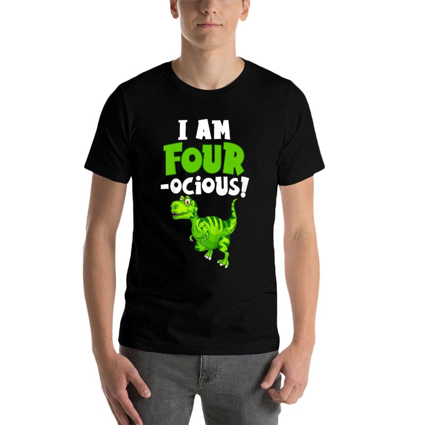 Kids I'm Four-Ocious Green Dinosaur 4 Years Old Boys Wrinkle-resistant T-Shirt