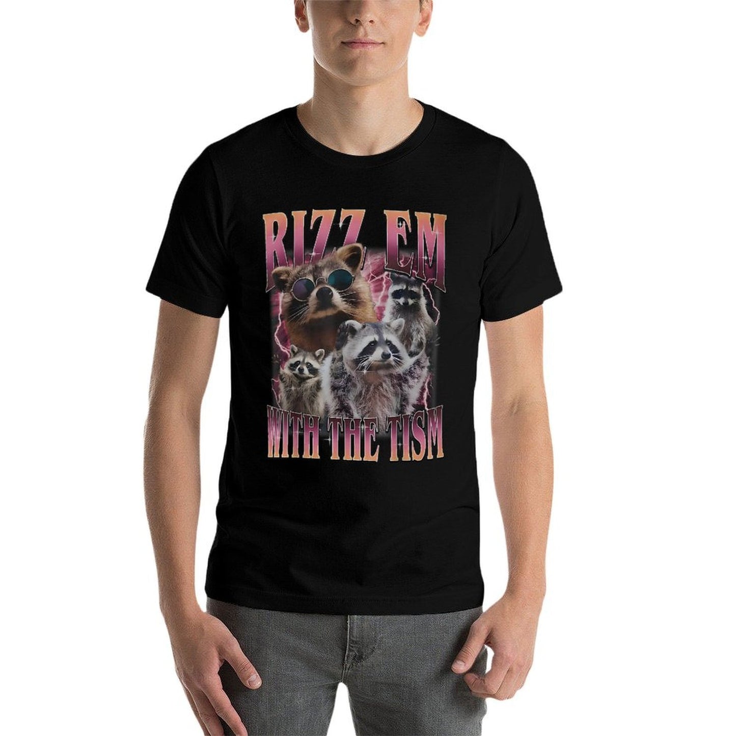 Rizz Em With The Tism Raccoon Meme Trash Panda Animal Meme Summer-ready Fabric T-Shirt