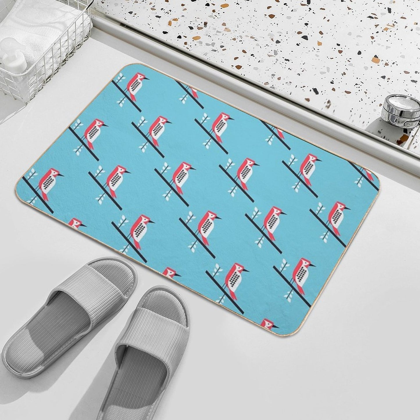 Woodpecker in Blue Durable Bath Mat