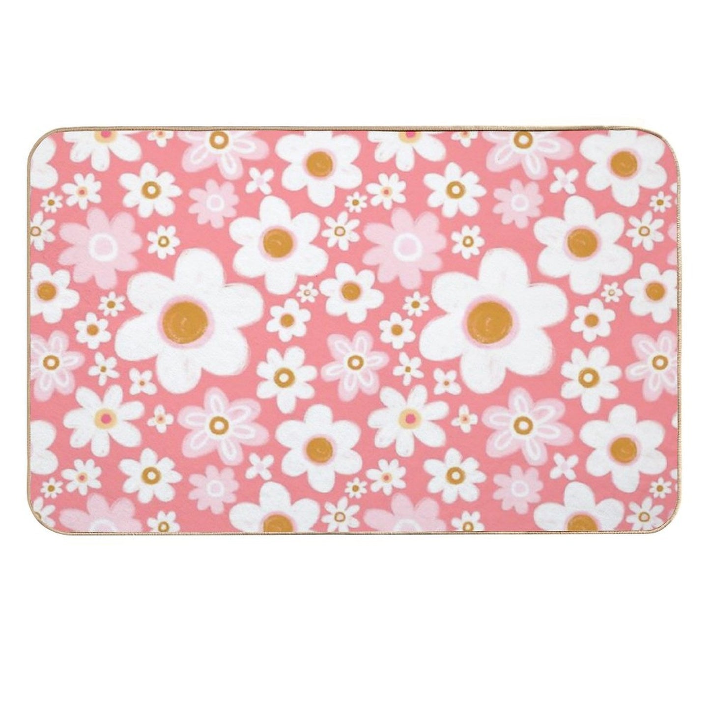 Pink And White Daisy Pattern Non-Slip Bath Mat
