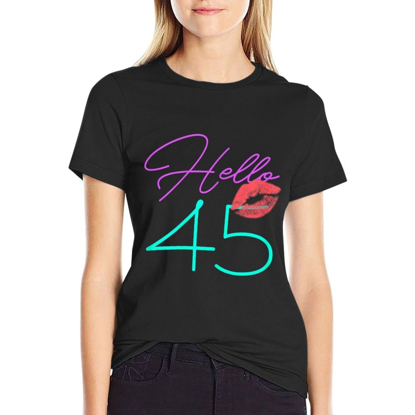 45th Birthday Funny Pink Women Gift Rolled Sleeves T-Shirt