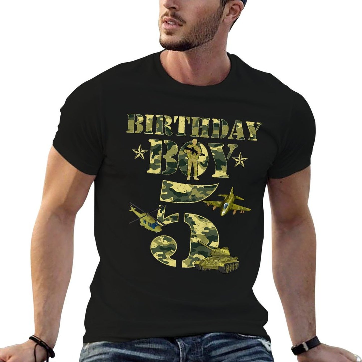 Kids 5th Birthday Military Themed Camo Boys 5 Yrs Old Soldier Stretchy T-Shirt