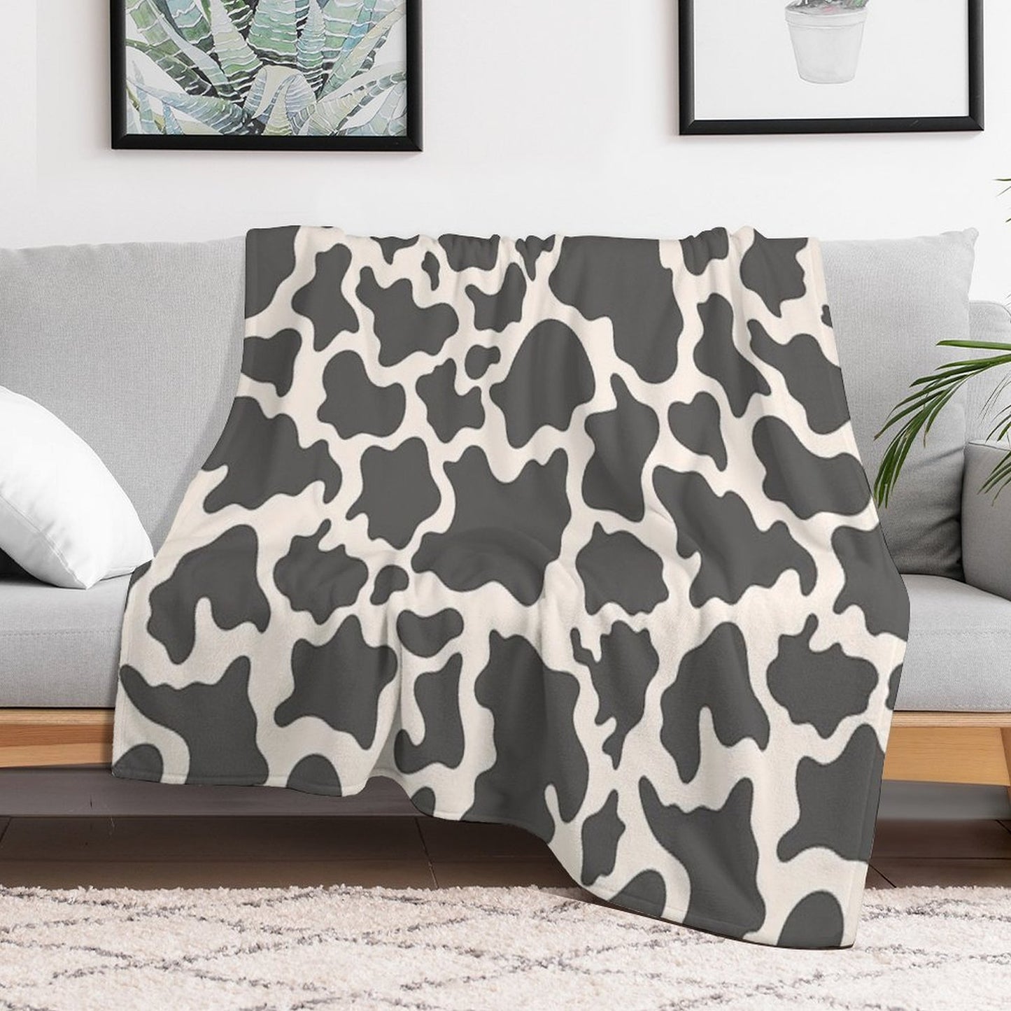 Cow Print Plush Throw Blanket