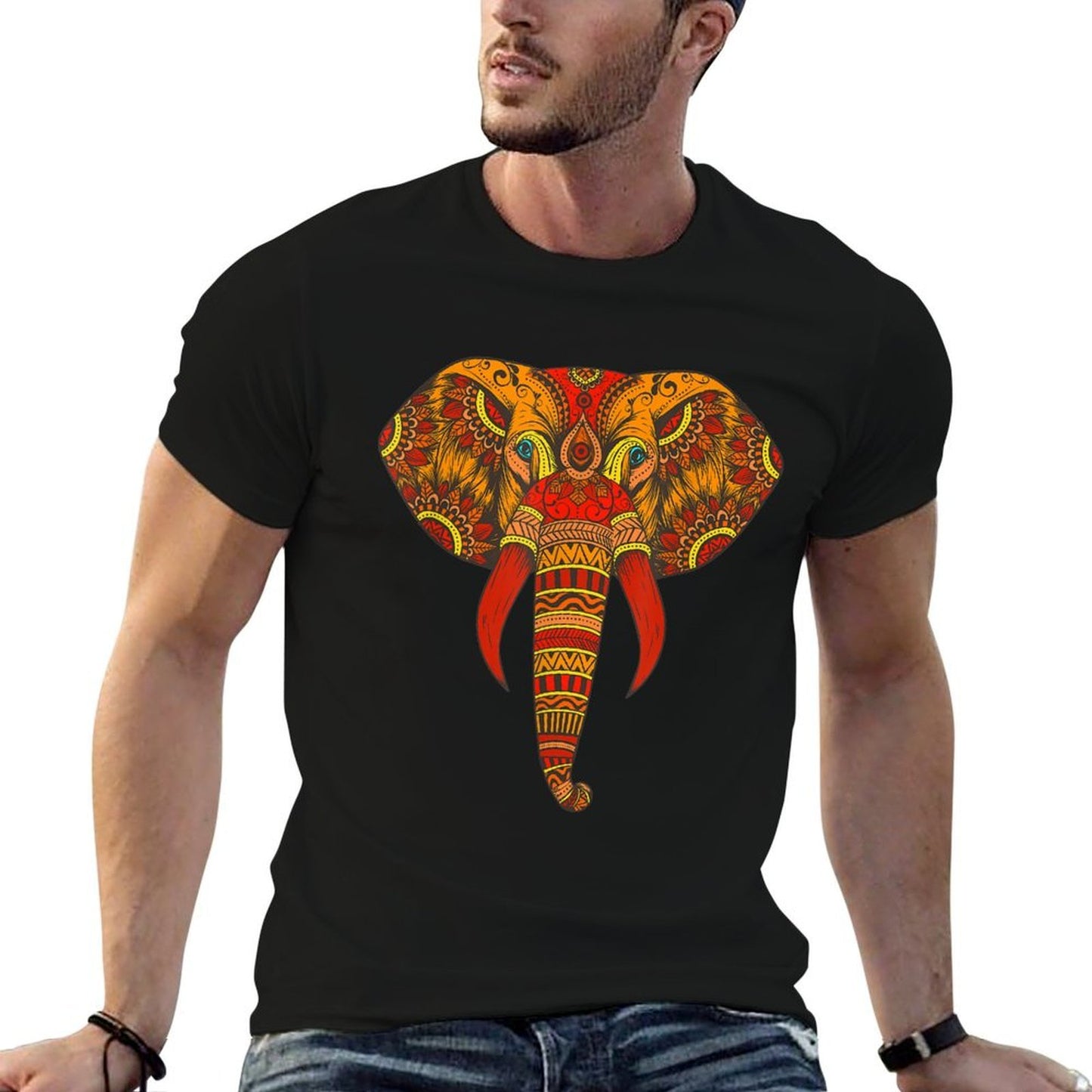 Trendy Elephant Tribal - Indian Colorful Mandala Tribal Art Lightweight T-Shirt