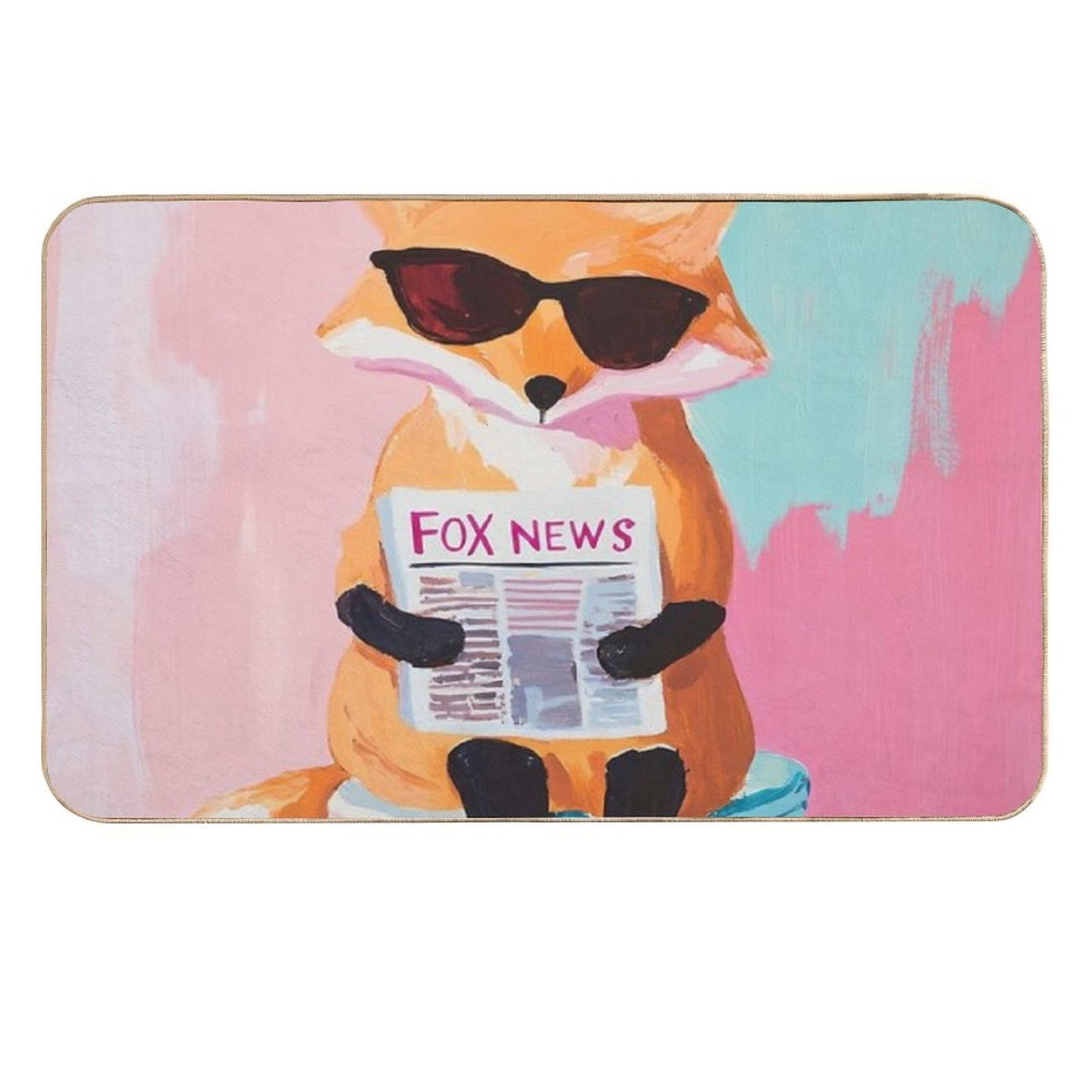 Reading Fox on Toilet – Funny Retro Animal Bathroom Wall Art Pet-Safe Bath Mat