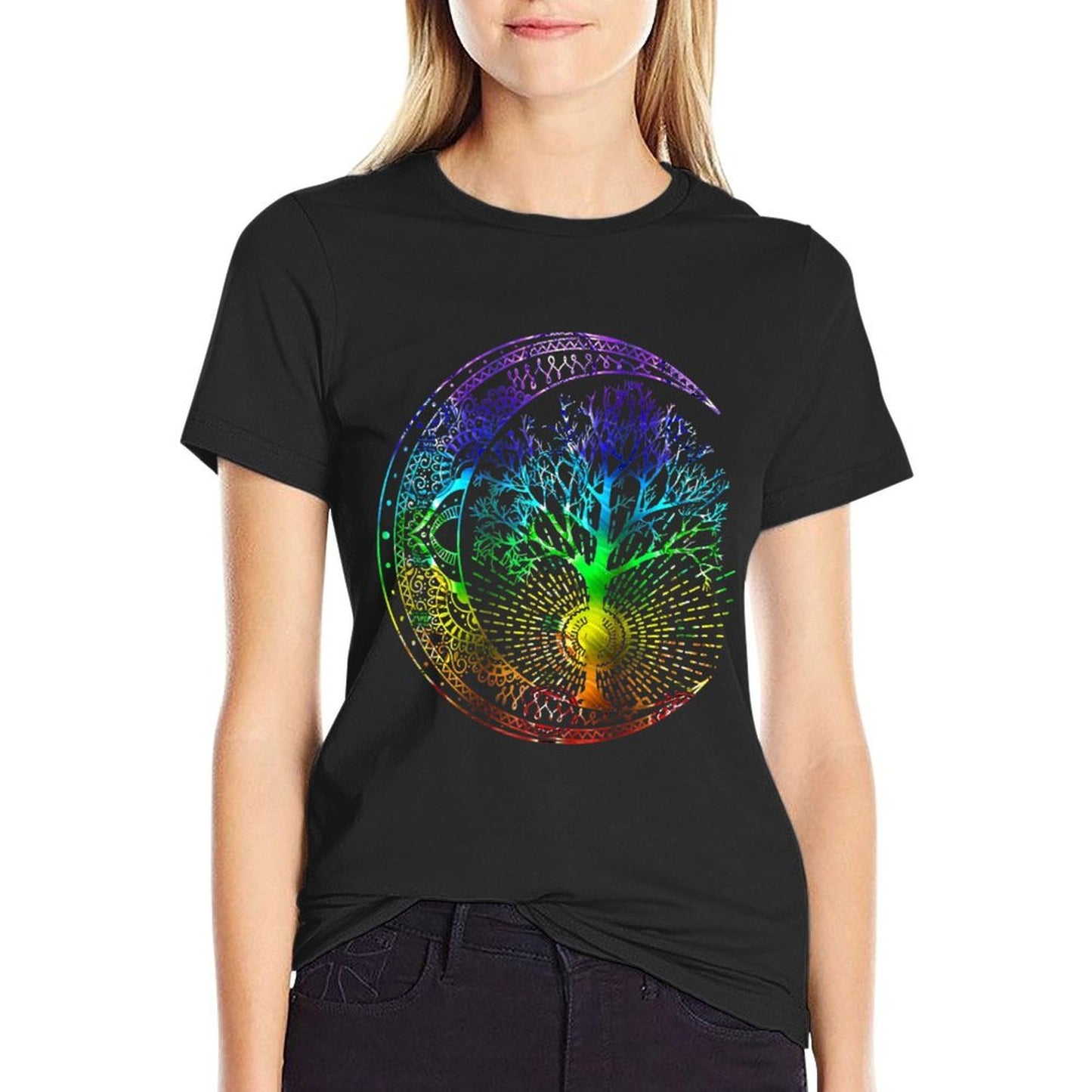 Mandala Moon Chakra Tree of Life Heathered Texture T-Shirt