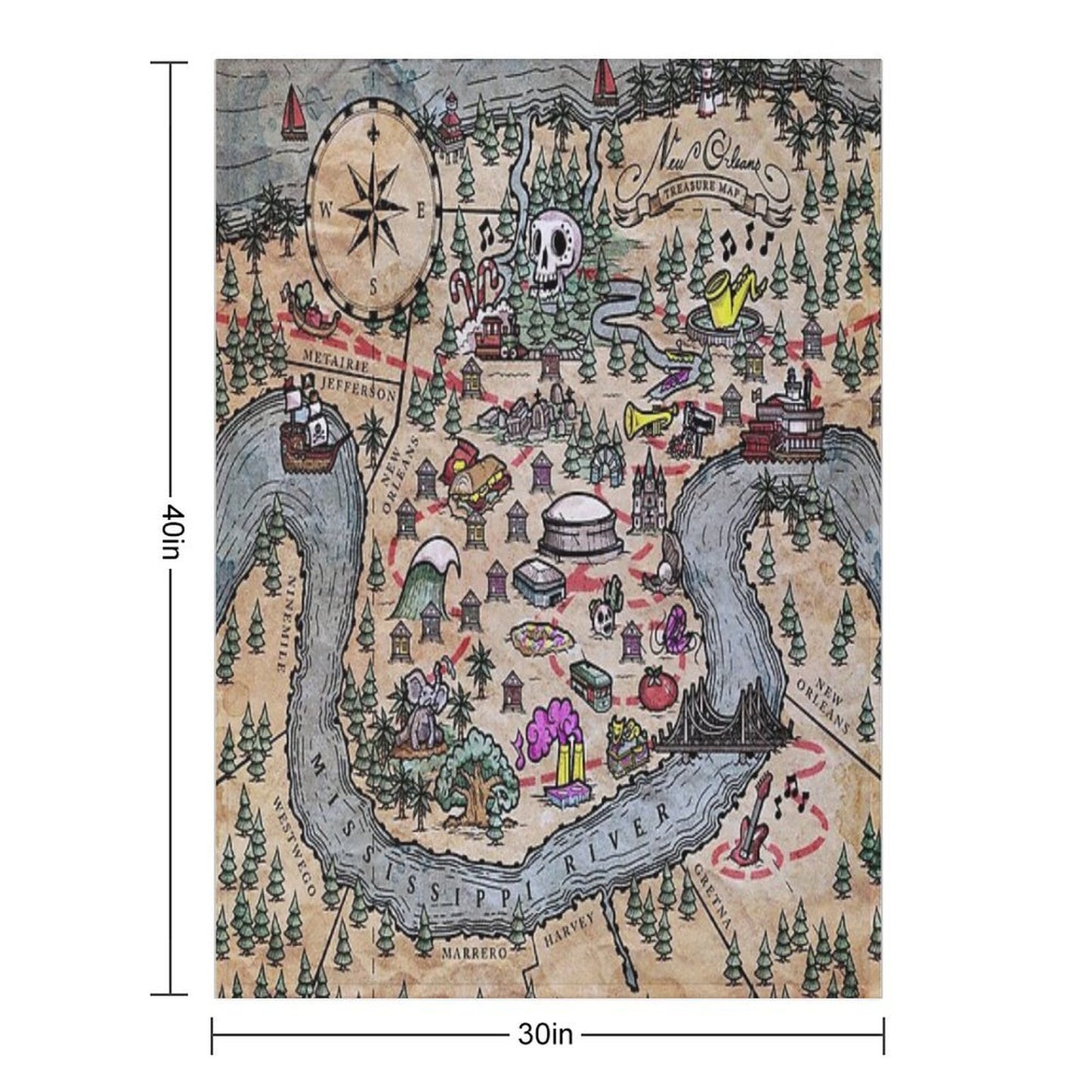 New Orleans Treasure Map Quick-dry Throw Blanket