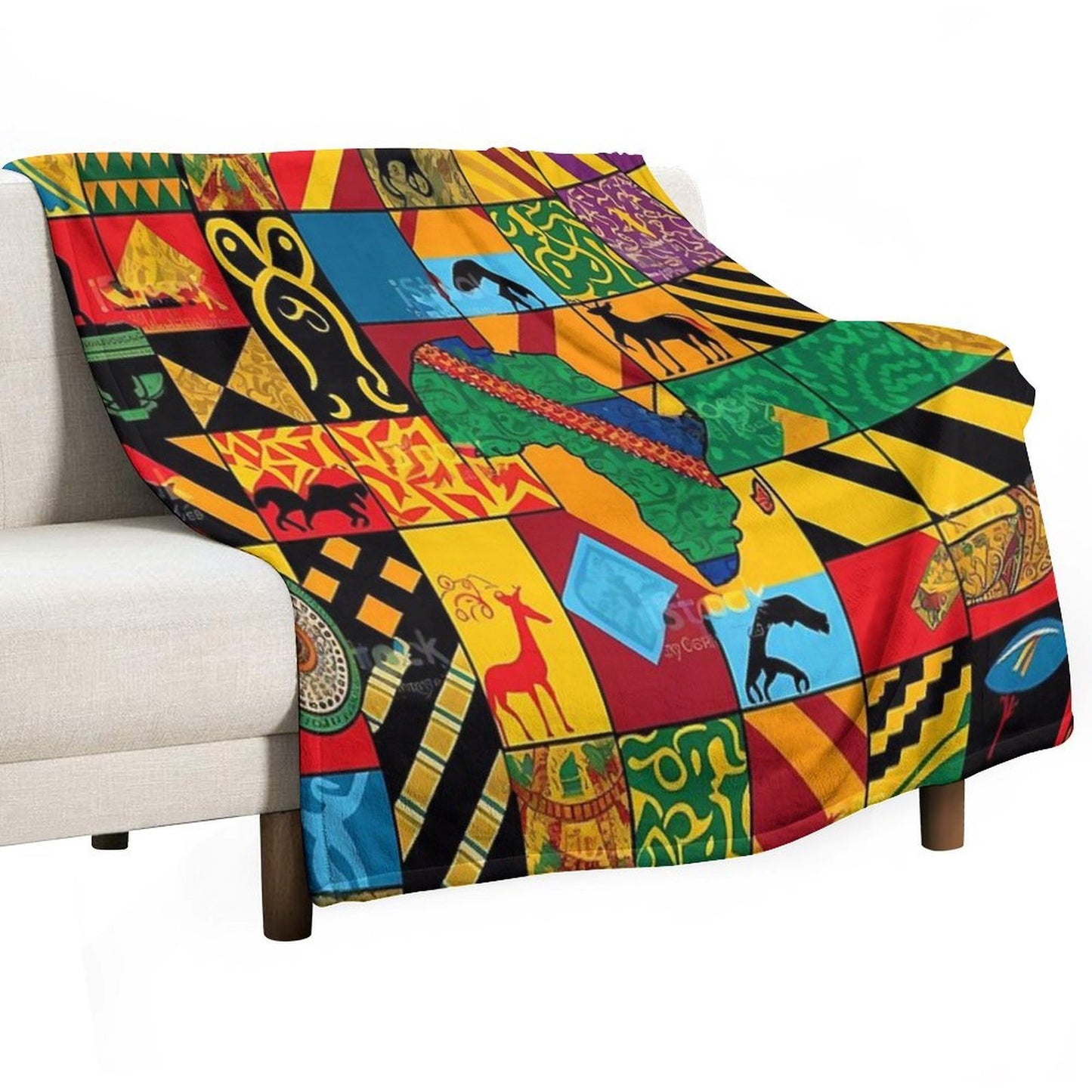 Traditional Brilliance Patchwork of Colorful African Fabrics Durable Throw Blanket
