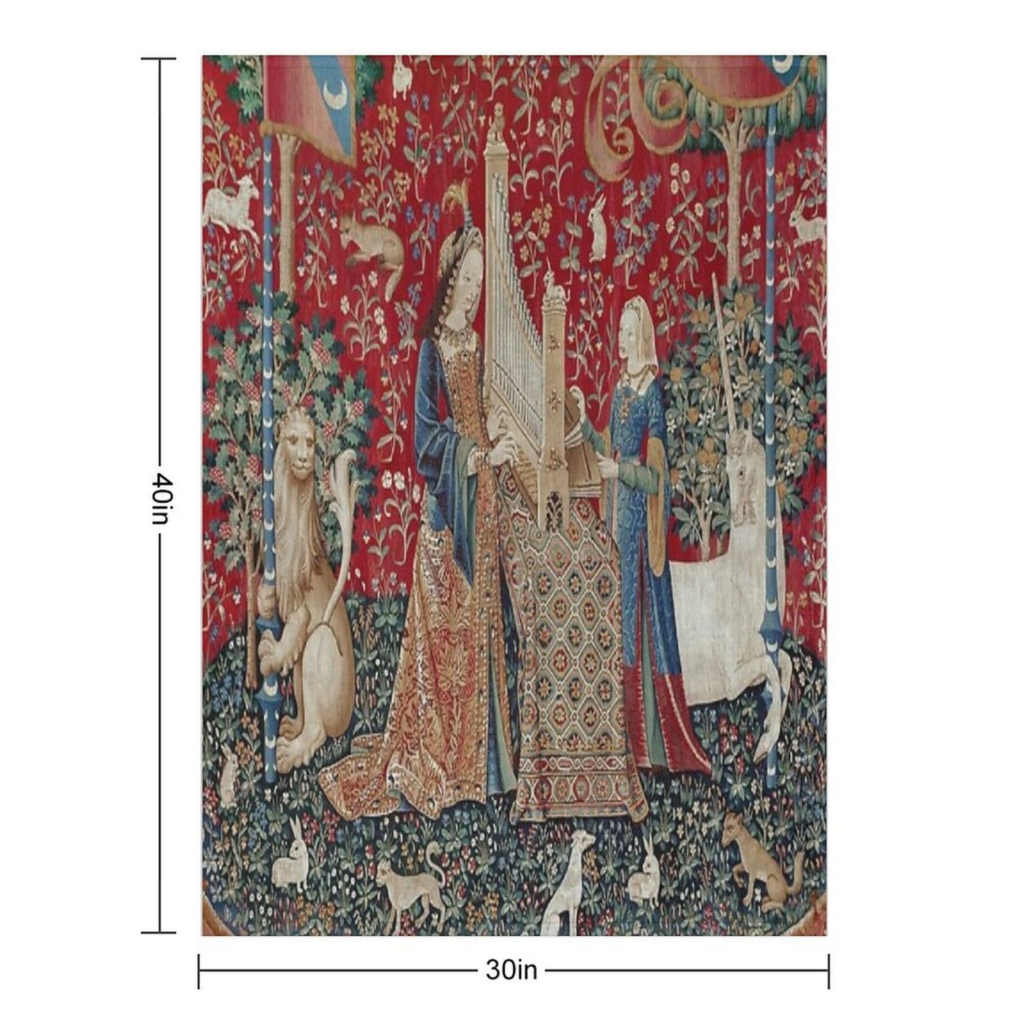 Lady And Unicorn Medieval Tapestry Five Senses - Hearing Eco-conscious Throw Blanket