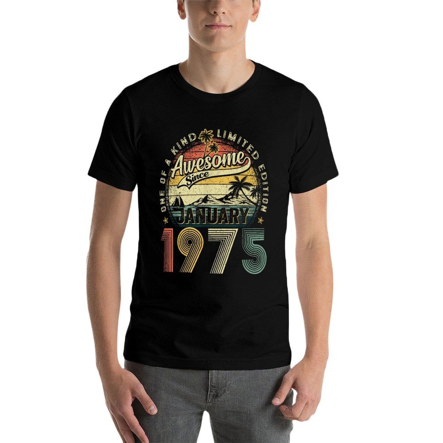 50 Years Old Awesome January 1975 Vintage 50th Birthday Men Lightweight T-Shirt
