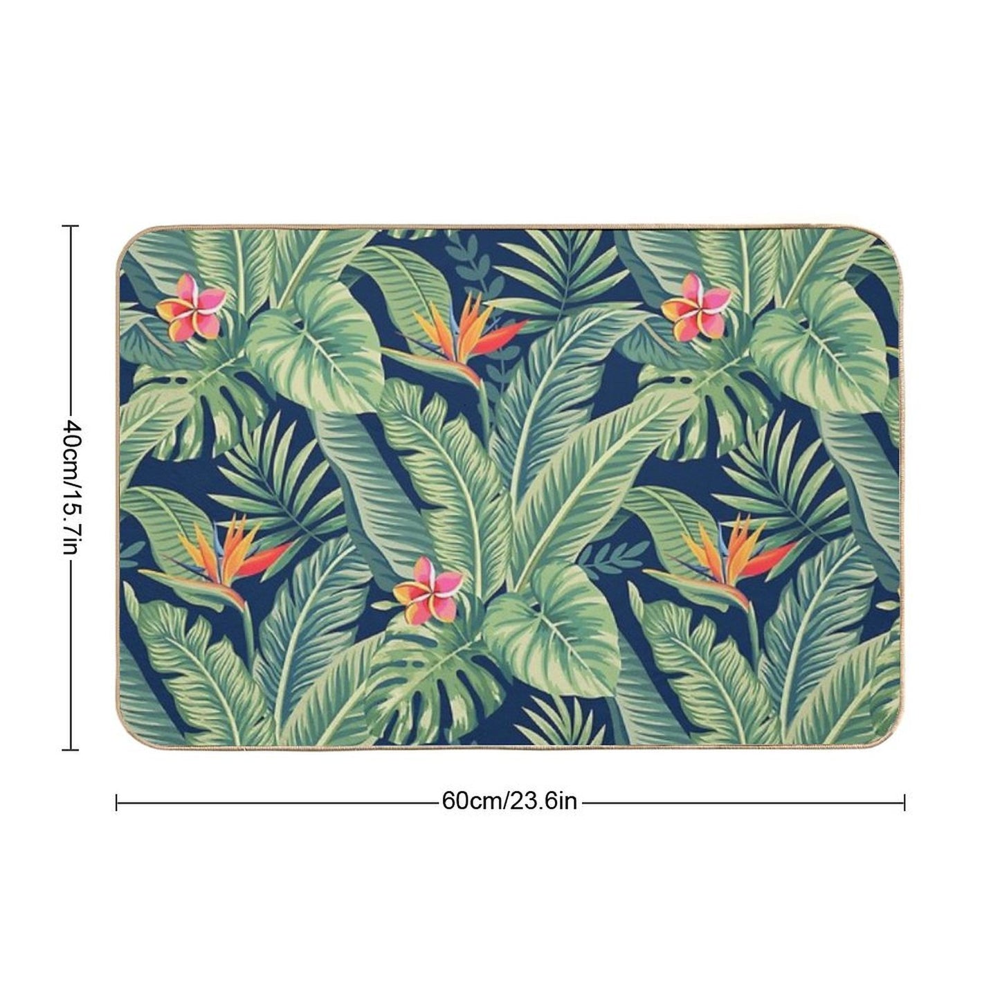 Tropical Banana Monstera Palm Leaves & Flowers Non-Slip Bath Mat