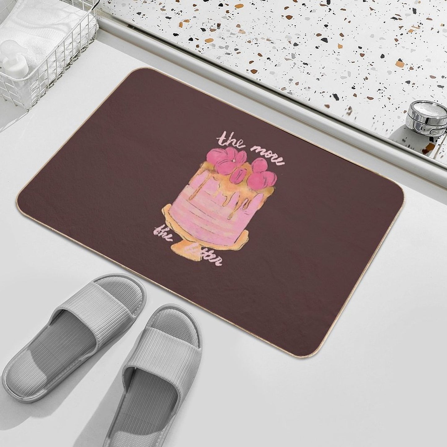 Cute Watercolor Cake in Pink for Sweet Tooth Slip-Resistant Bath Mat