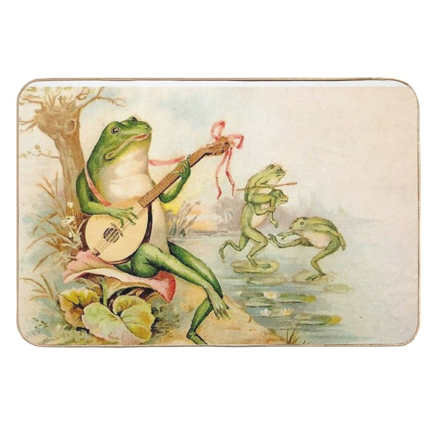 FROG STRUMMING Vintage Abstract Entertainment Print Rapid-Drying Bath Mat