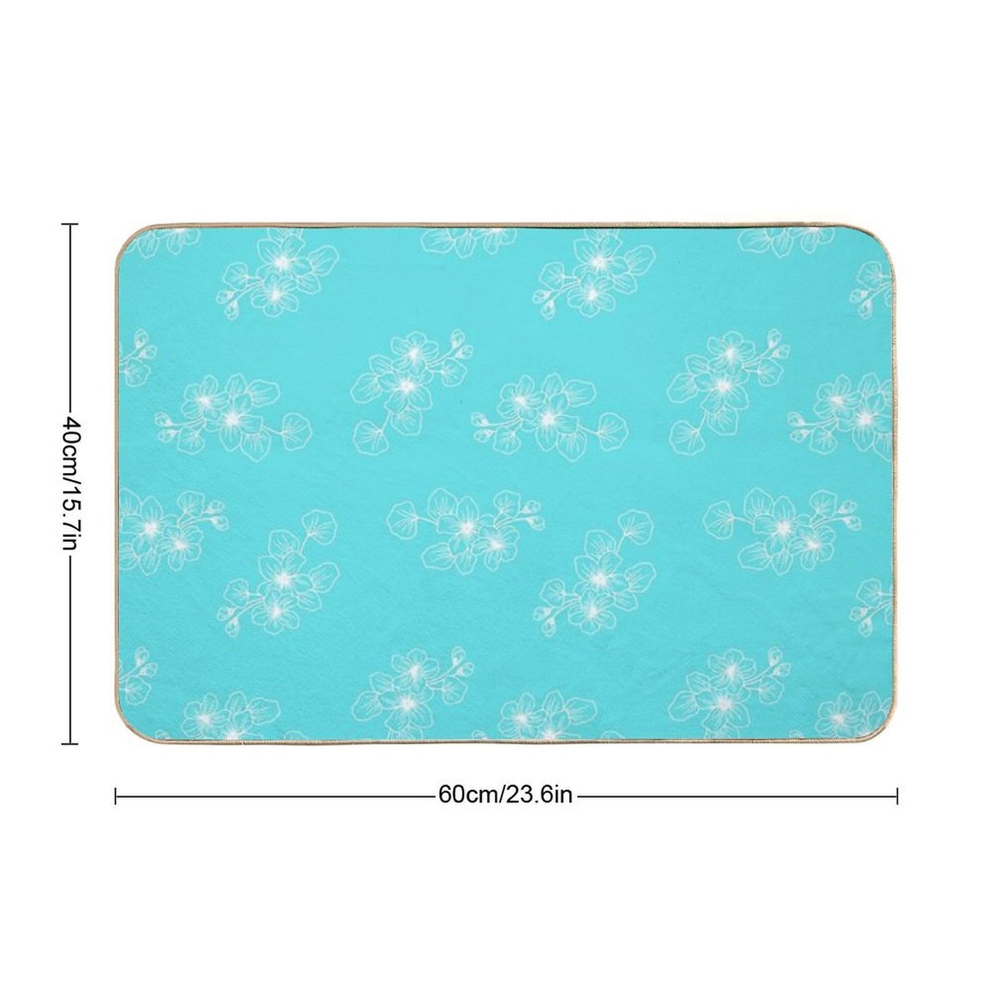 Cyan Blue Floral Petals AOP Stain-Proof Bath Mat