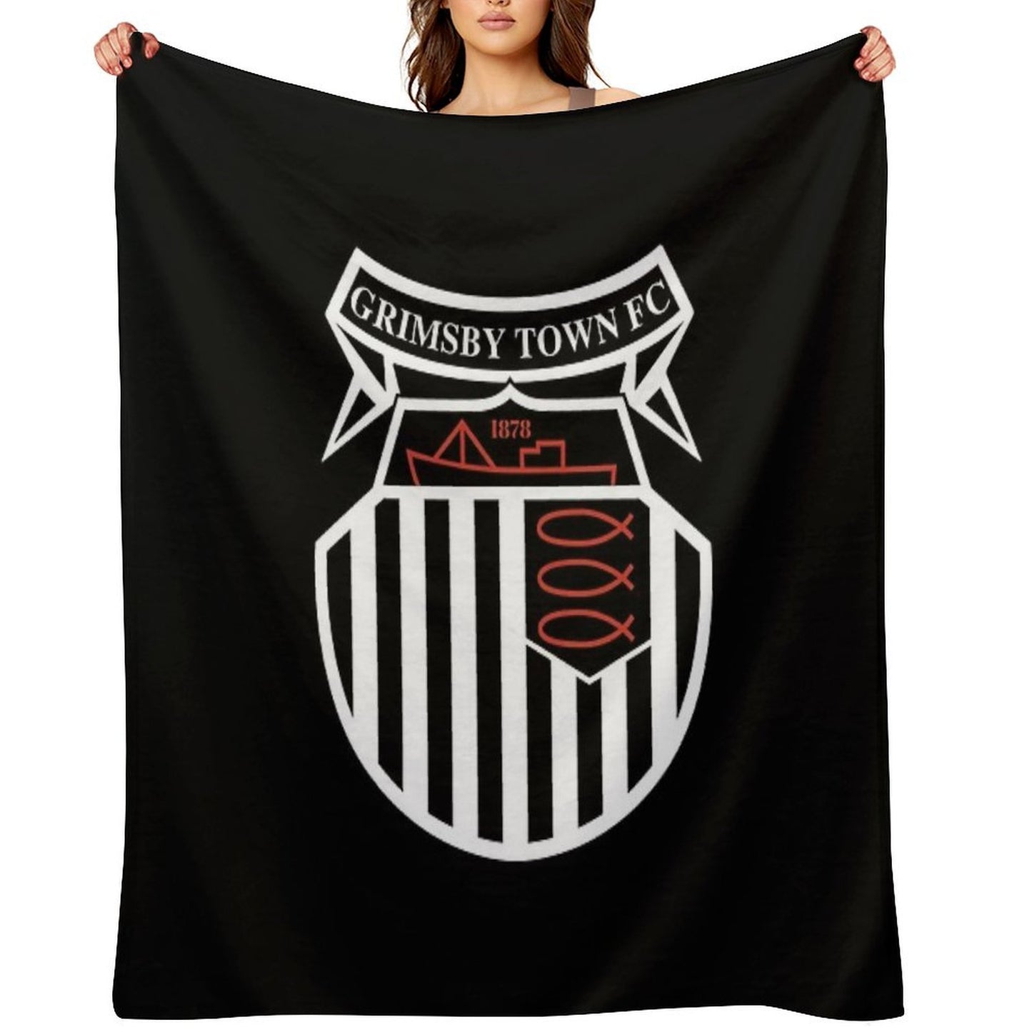 GTFC Est 1878, Premier, Black And White, Basic Logo, Grimsby Town Shrink-resistant Throw Blanket