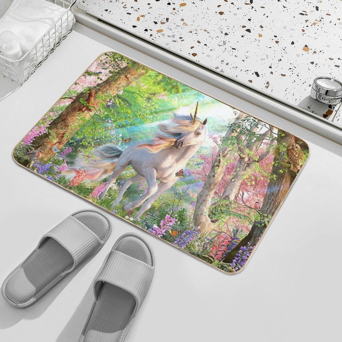 Unicorn Enchanted Forest Slip-Resistant Bath Mat