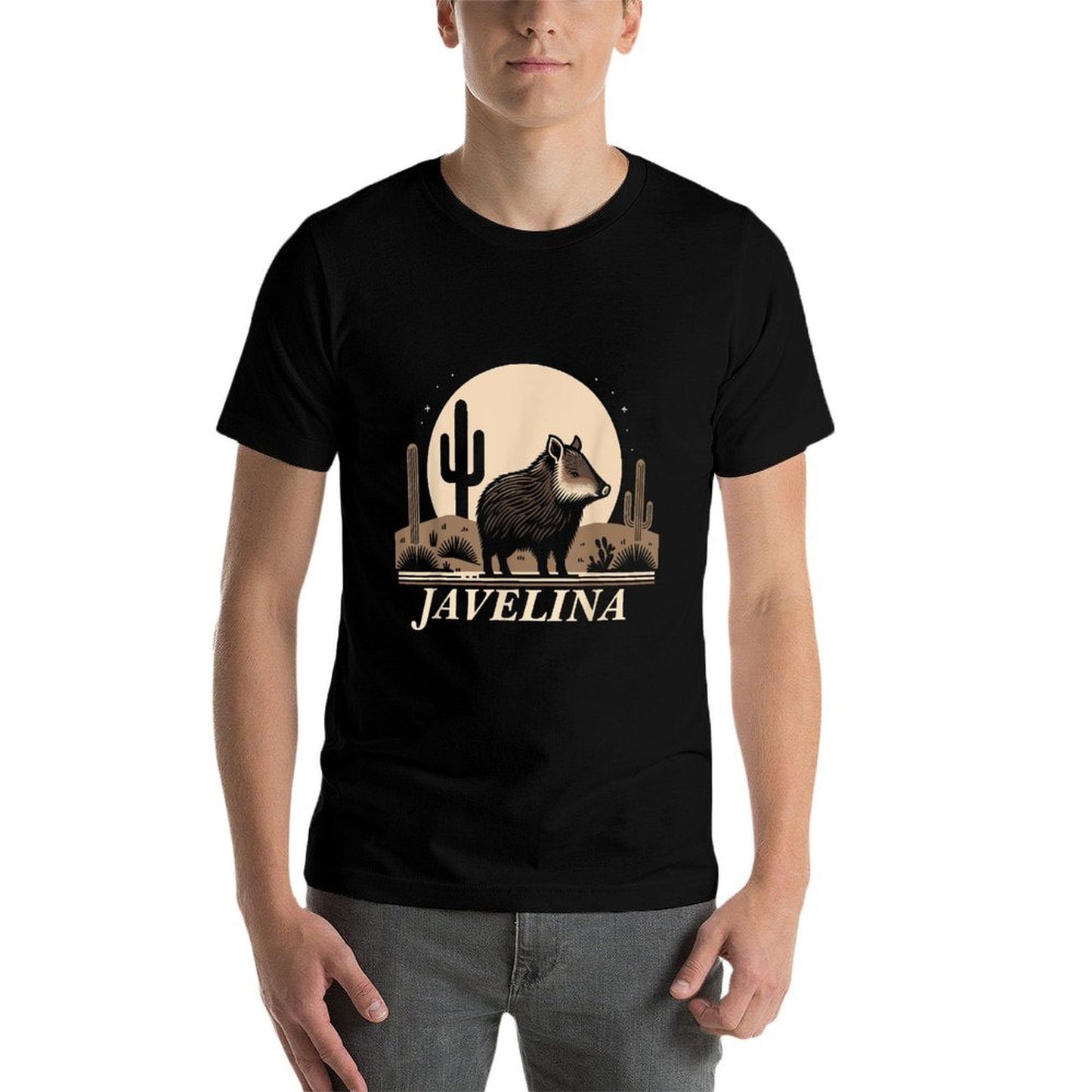 Javelina in Desert Landscape, Javelina Polyester Blend T-Shirt
