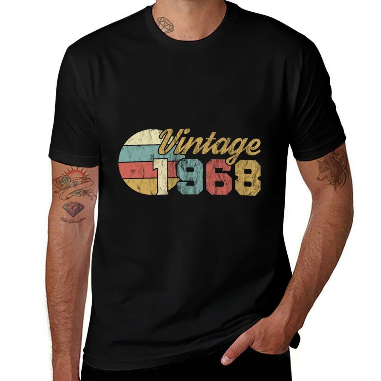 50th Birthday Vintage 1968 Ribbed Collar T-Shirt