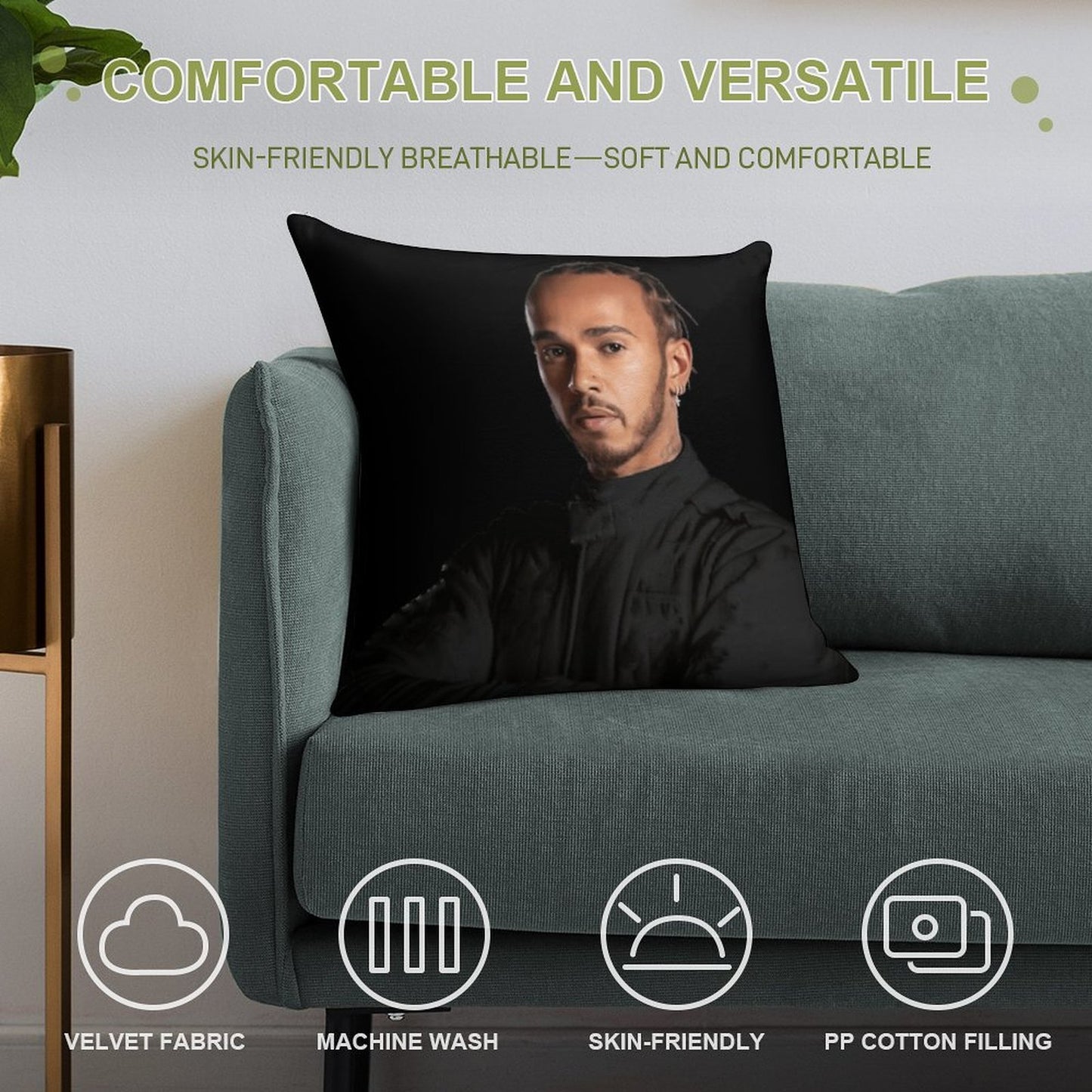 Lewis Hamilton Soft Washable Throw Pillow
