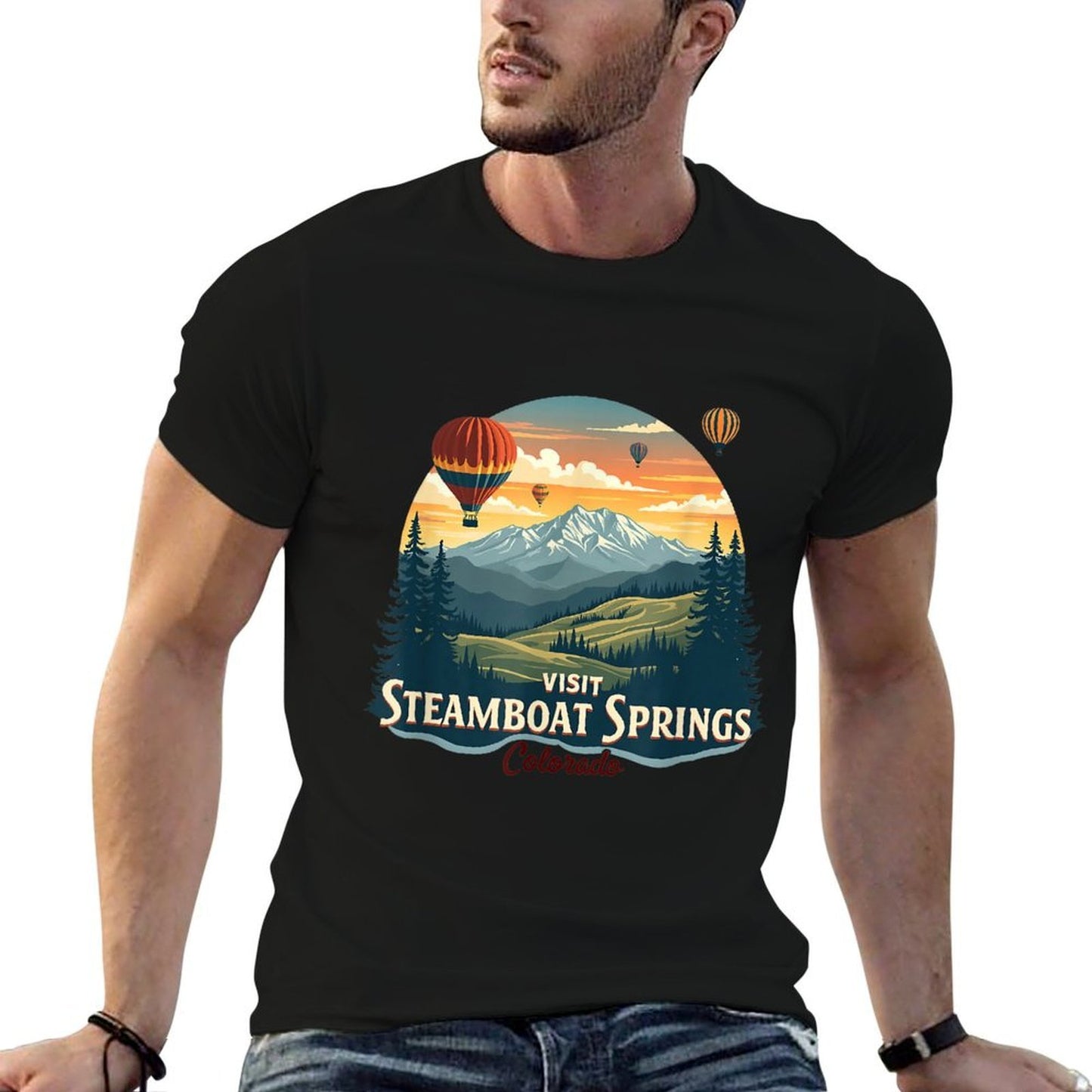 Steamboat Springs Colorado Skiing Sunset Hot Air Balloon Classic T-Shirt