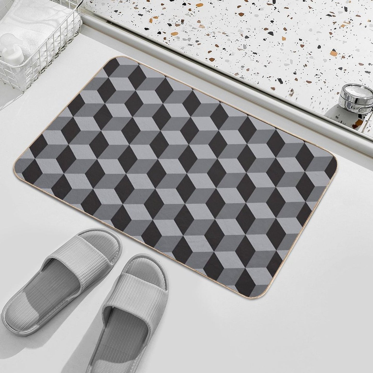 Geometric B.w_05.cubes Multi-Purpose Bath Mat