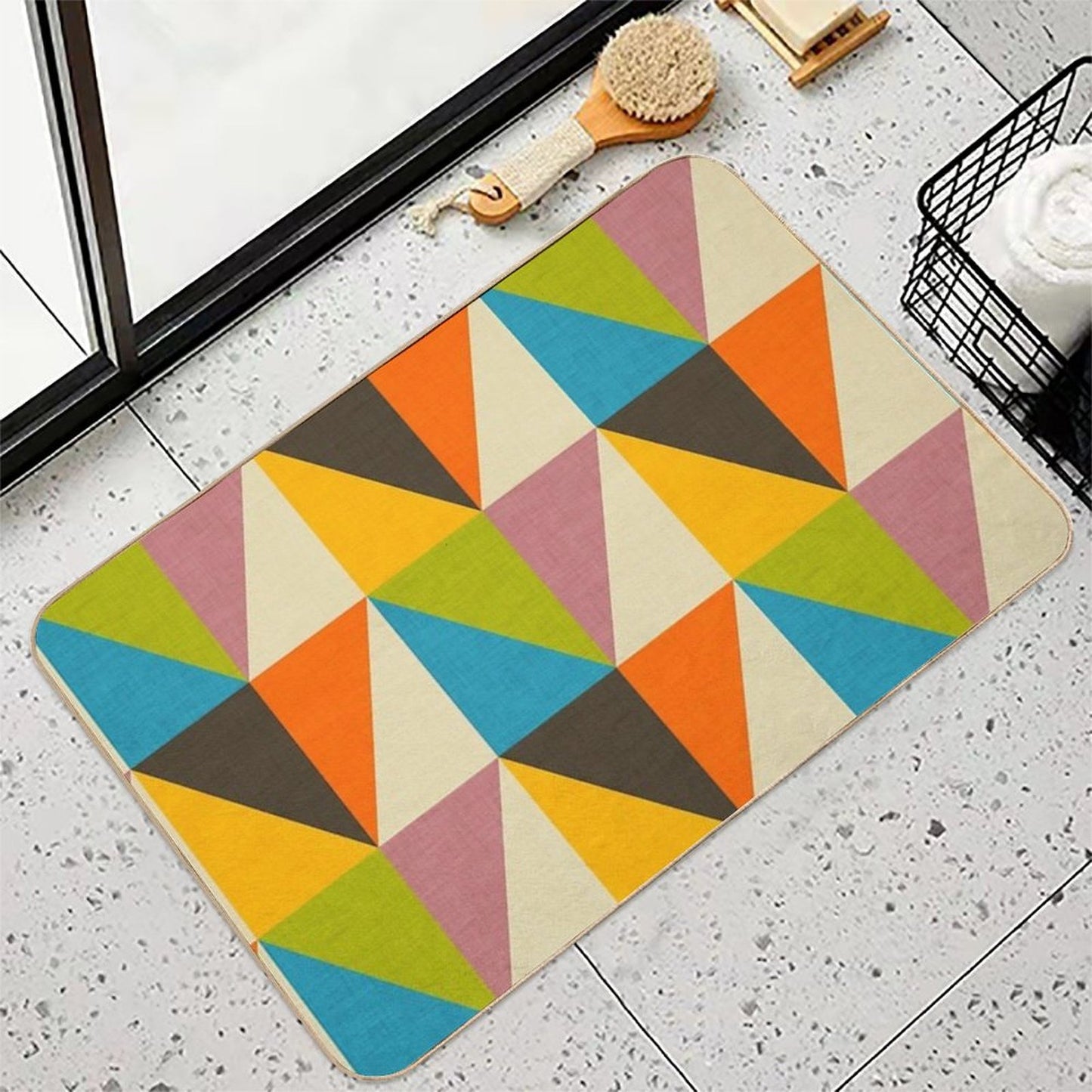 Retro Color Block Chevron Color Fun Easy To Clean Bath Mat