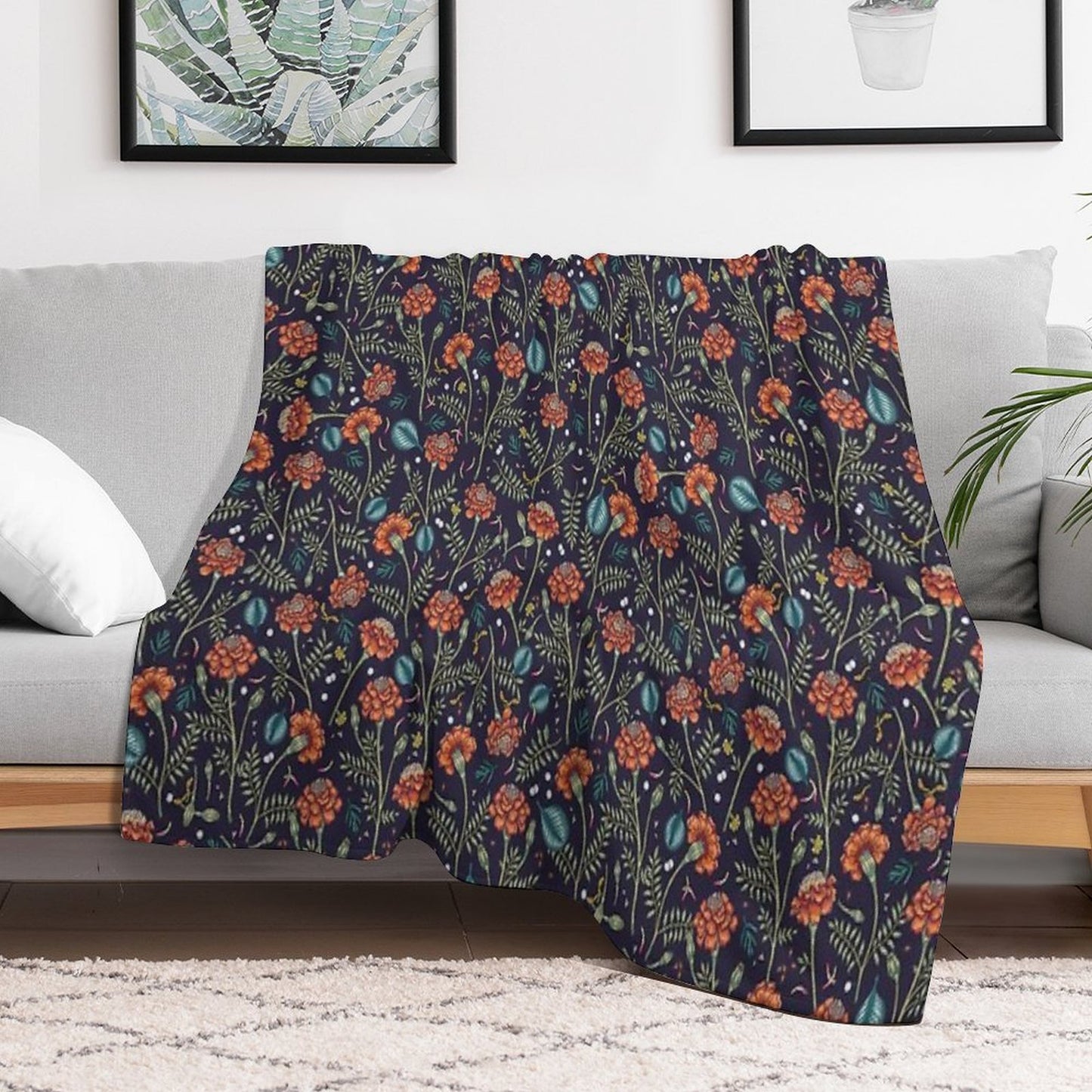 French Marigold Meadow Shrink-resistant Throw Blanket