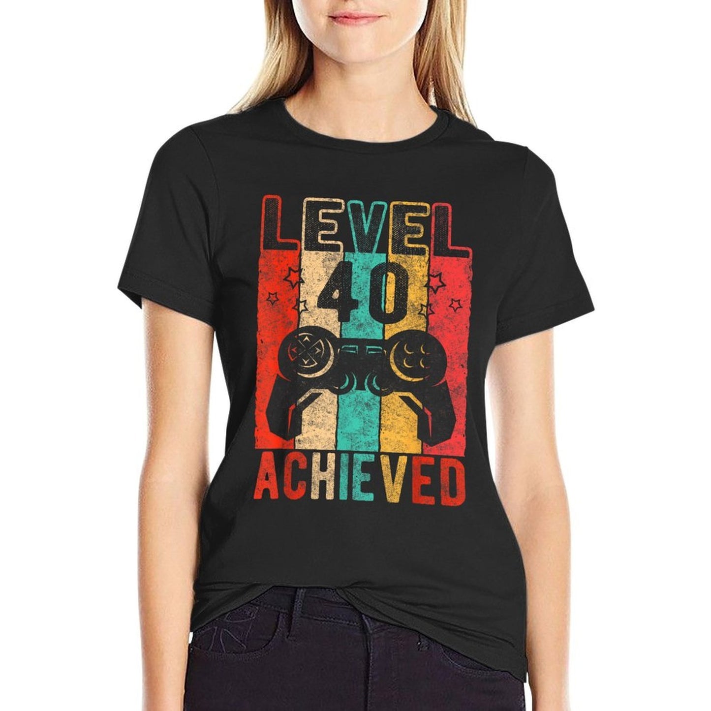 40th Birthday Level 40 Achieved, Distressed Retro Birthday Cotton T-Shirt