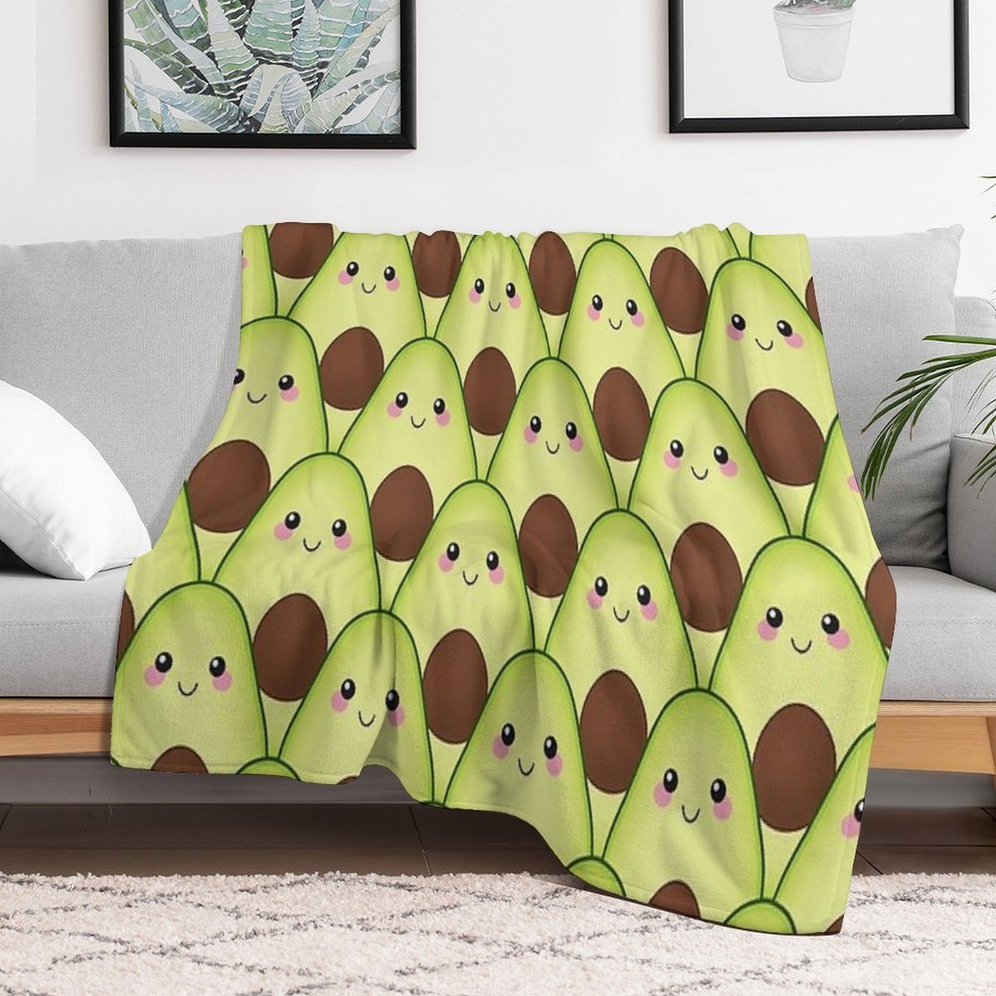 Cute Avocados Tile Plush Throw Blanket