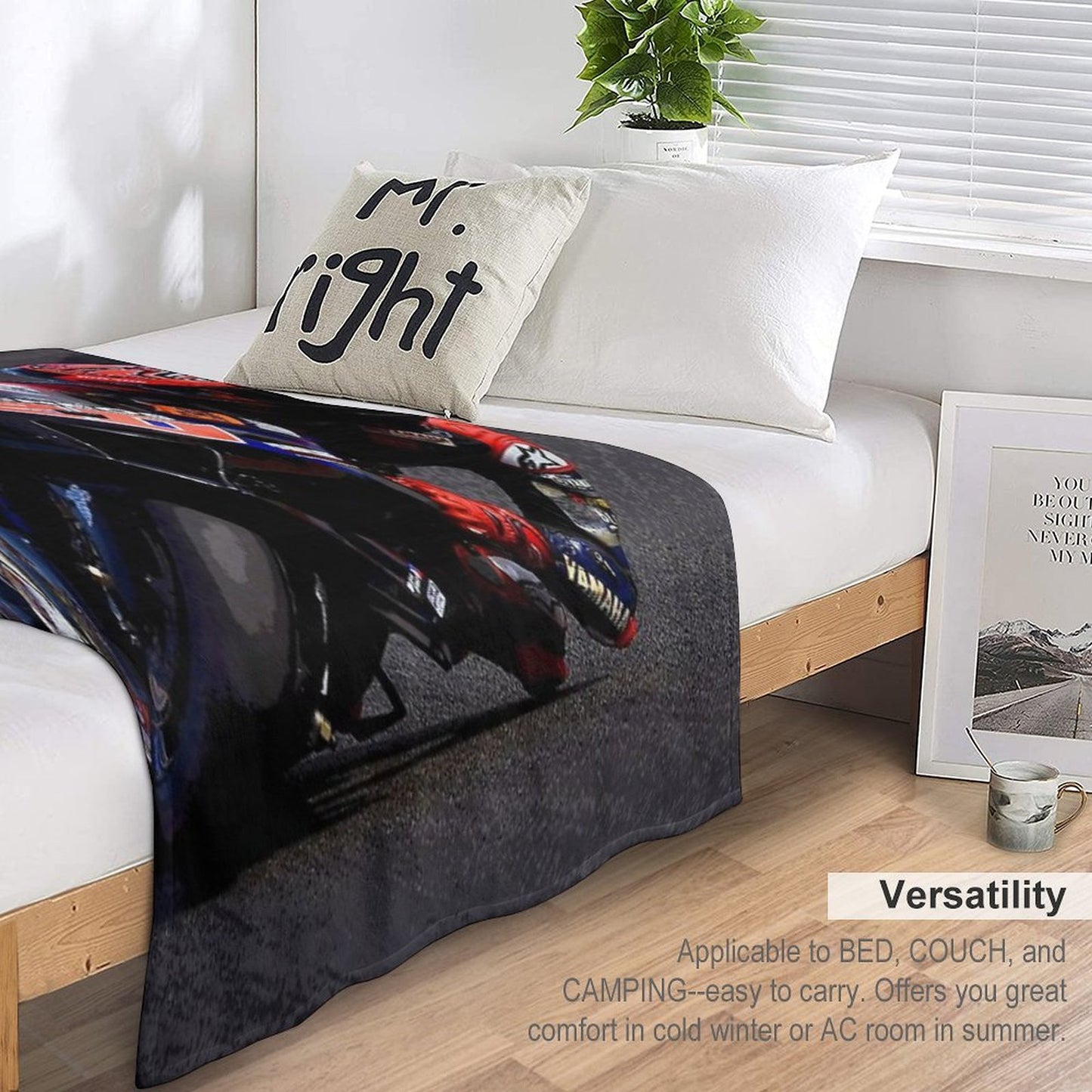 Fabio Quartararo on His 2024 MotoGP Motorcycle Making A Kneedown Abstract Premium Throw Blanket