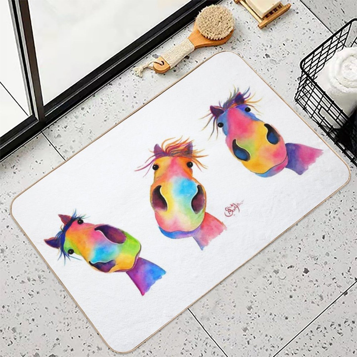 HoRSe PRiNT ' THe HaPPY HoRSeS ' BY SHiRLeY MacARTHuR Repositionable Bath Mat