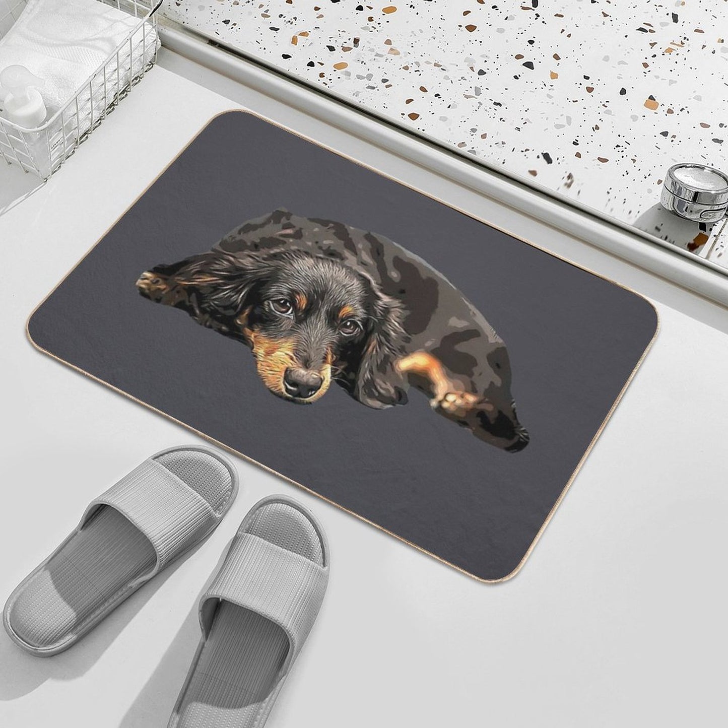 Mini Dachshund Long Haired Black And Tan Miniature Anti-Trip Bath Mat