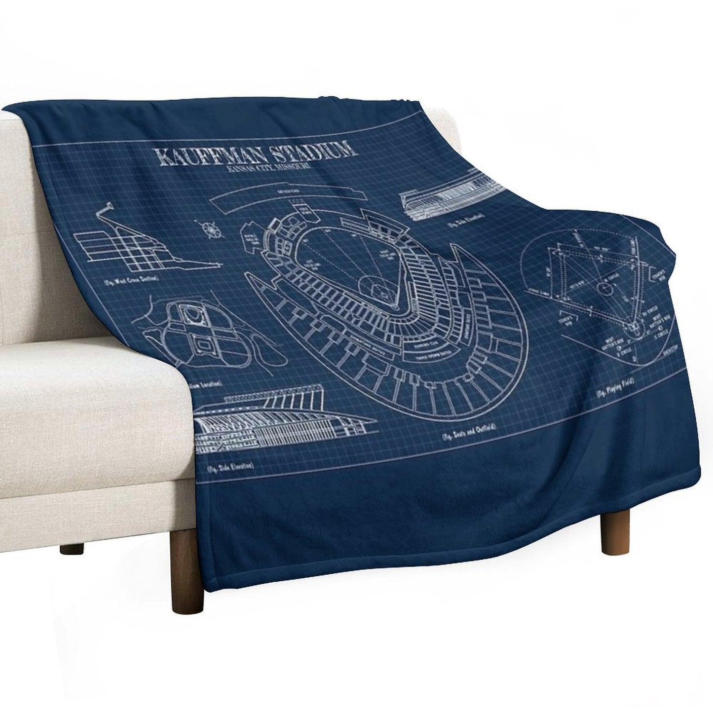 Kauffman Stadium (Navy Blueprint) Comfort Throw Blanket