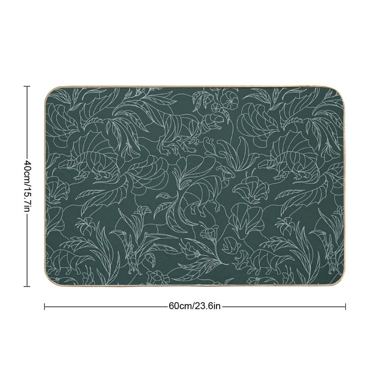 Hidden Dinosaurs - Floral Pattern - Teal And Silver Durable Bath Mat