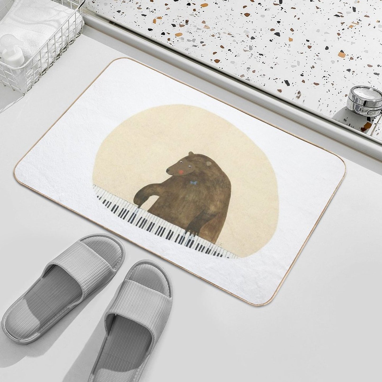 Bear Playing on Piano Dirt-Trapping Bath Mat