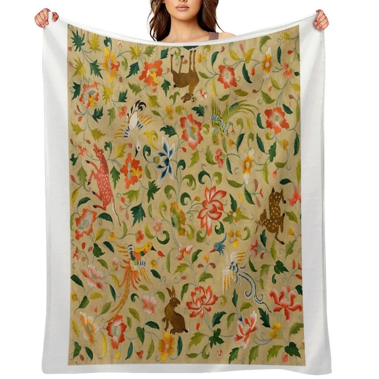 Vintage Animal Antique Horse Bird Deer Rabbit Machine-washable Throw Blanket