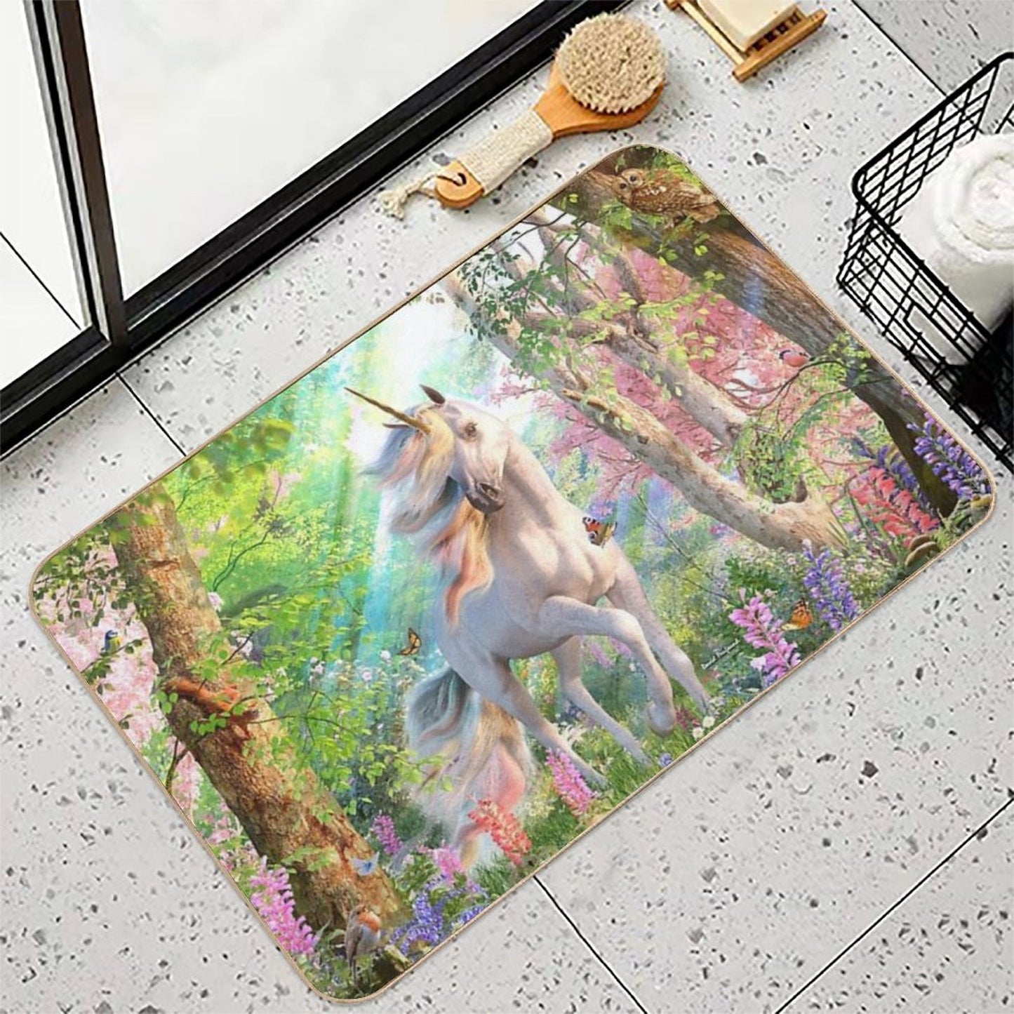 Unicorn Enchanted Forest Slip-Resistant Bath Mat