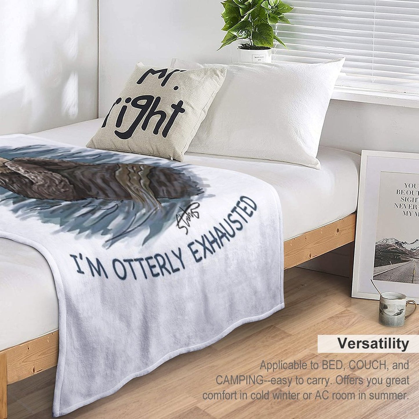Sea Otter Sketch I'm Otterly Exhausted Durable Throw Blanket