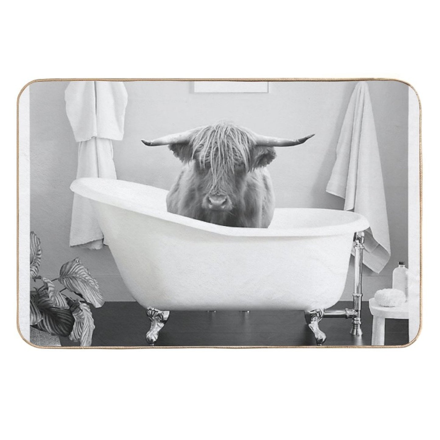 Highland Cow in Bathtub Dirt-Trapping Bath Mat