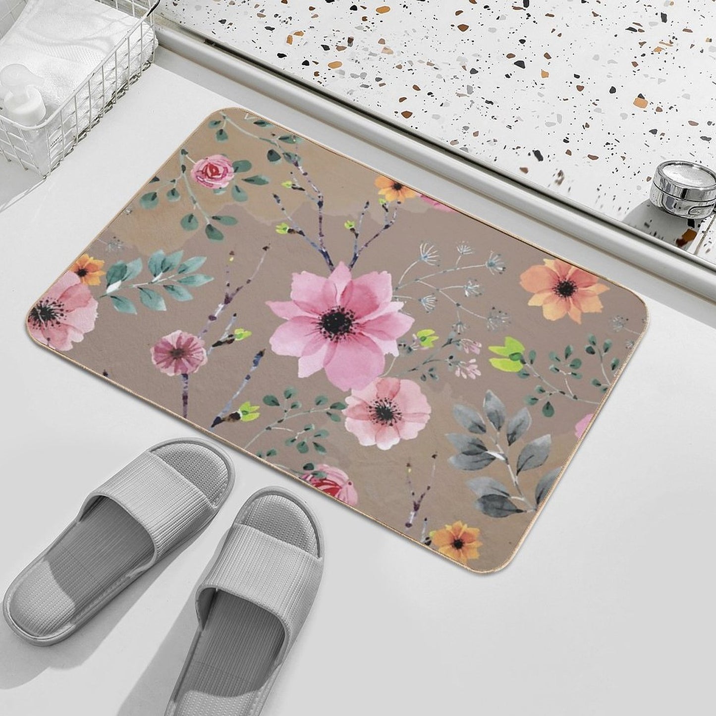 Watercolor Flowers XII (different Flowers) Absorbent Bath Mat