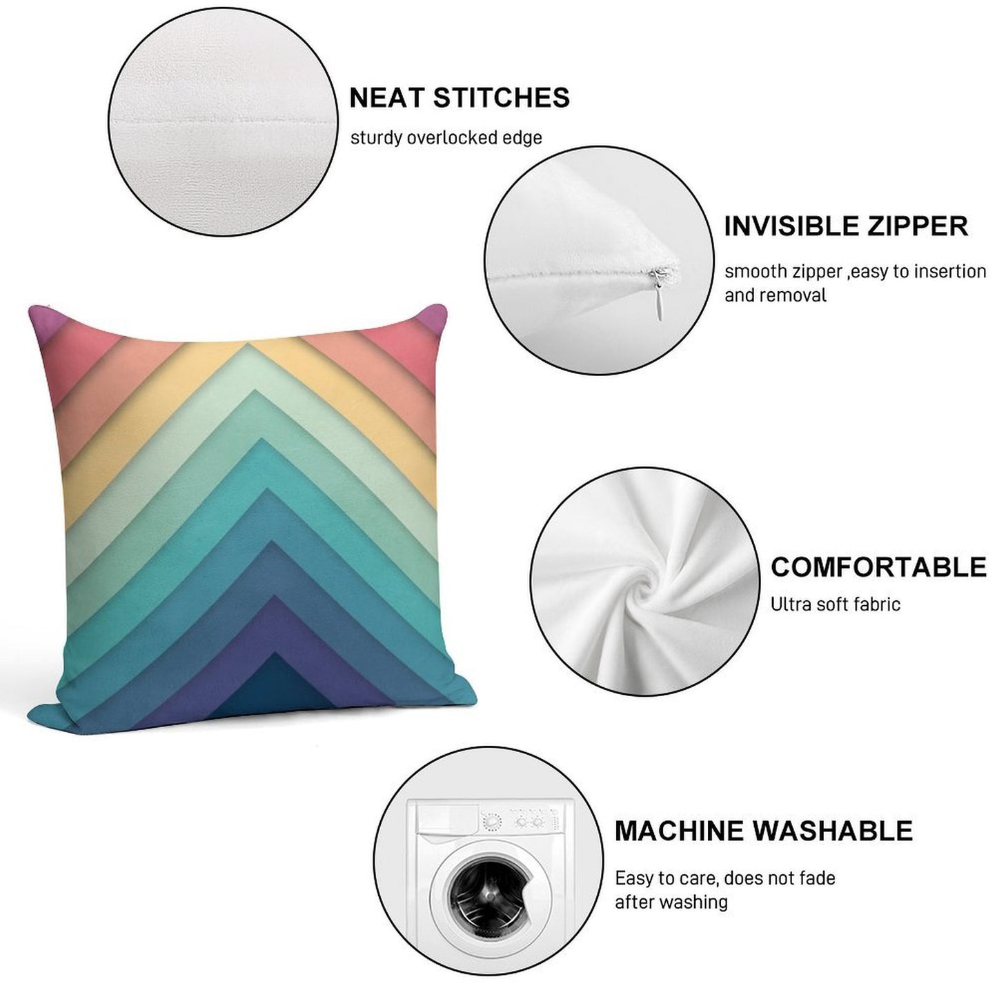 Retro Chevrons 002 Soft Short Plush Fabric Throw Pillow