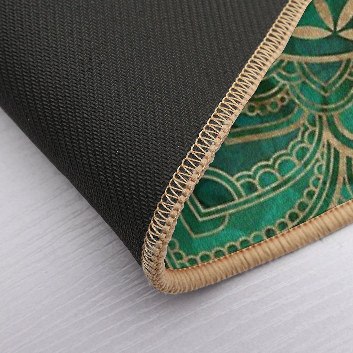 Flower of Life in Lotus - Malachite And Gold Anti-Trip Bath Mat