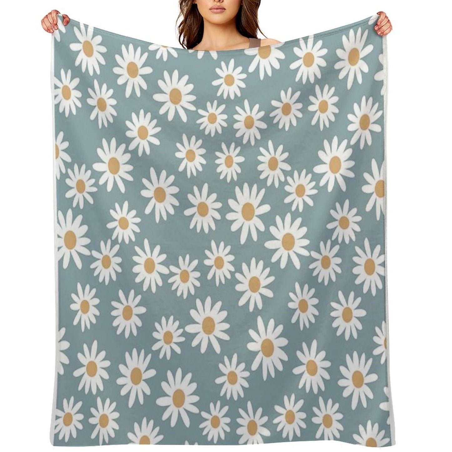 Blue Daisies - Daisy Pattern, Floral, Florals, Flower, Retro, Vintage, 70s, Camel, Brown, Rust, Earthy, Terracotta Eco-conscious Throw Blanket