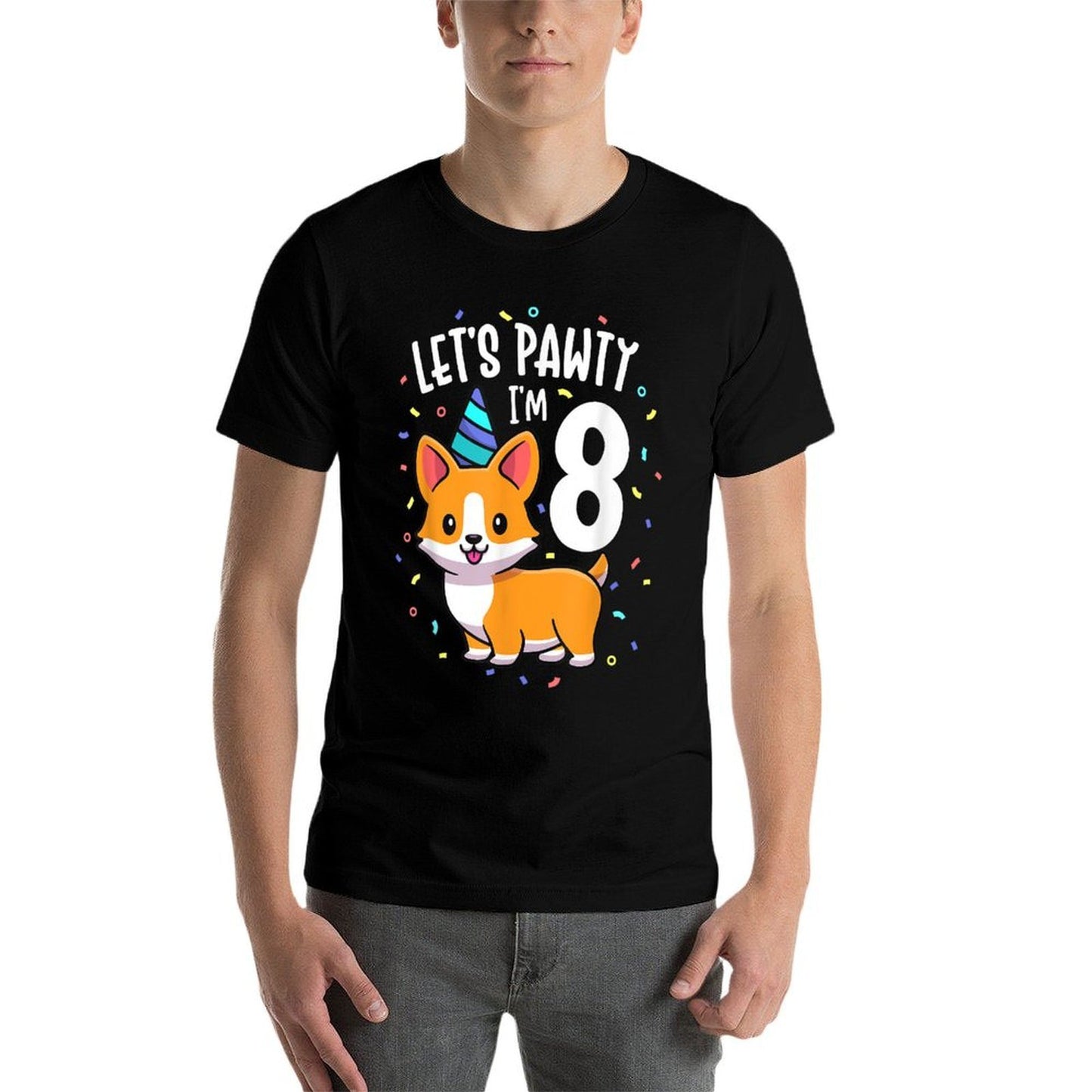 8 Years Old Corgi Dog Lover 8th Birthday Party Outfit Kid Stretchy T-Shirt